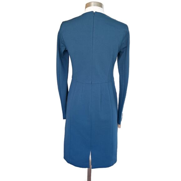 WORTH Long Sleeve Sheath Dress Size 4 Peacock Blue Ponte V-neck Workwear - Picture 3 of 10